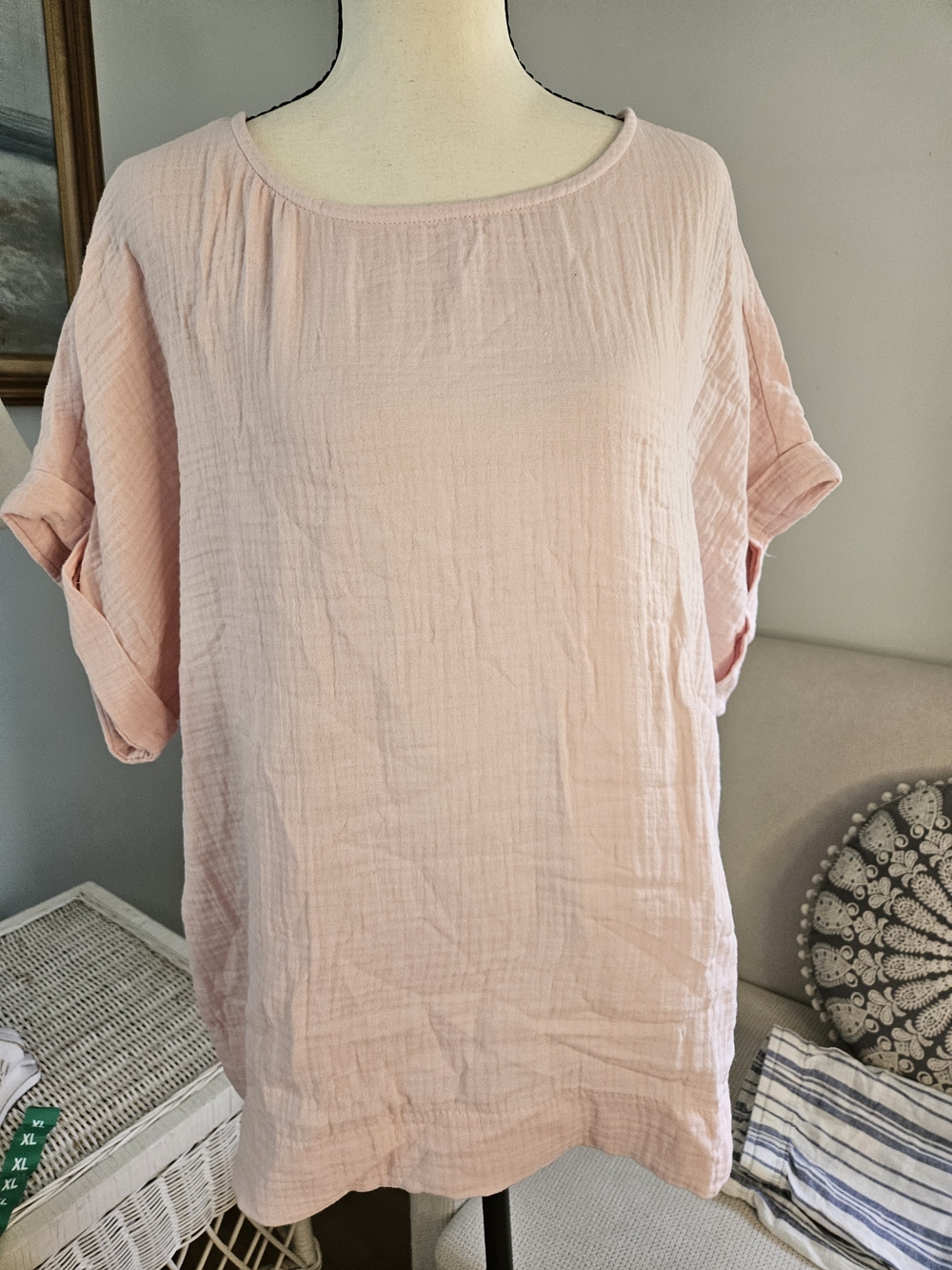 Gloria Vanderbilt Pink Gauze Short-Sleeve Tunic